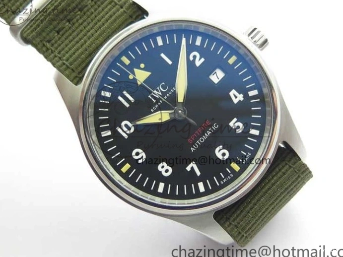 MIROTIME 0207 Fashionable Pilot IW326801 SS MK 1:1 Best Edition Black Dial on Green Nylon Strap MIYOTA 7122